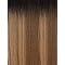 Ombre human hair wig with dark roots fading to light brown ends, natural straight style