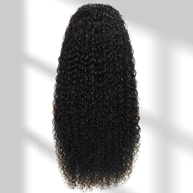 Black curly wig on a white background