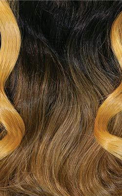 Ombre human hair wig with dark roots fading to golden waves, perfect for natural styling