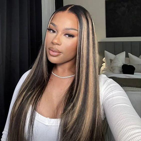 Vera Dolls 180% Density | 13x4 Highlight Straight Frontal HD Lace Wig Glueless Free Part Long Wig 100% Human Hair - Premium from Vera Dolls - Just $149.99! Shop now at VeraDolls
