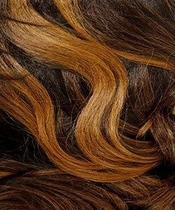 Luxury human hair wig with rich caramel and dark brown waves for natural styling