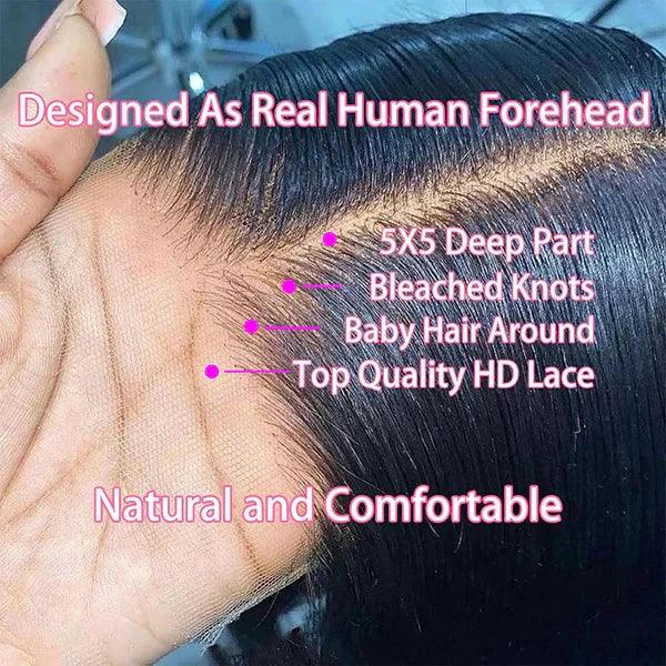 Vera Dolls 180% Density | 5x5 Bob Straight Frontal HD Lace Wig Glueless Free Part Long Wig 100% Human Hair - Premium from Vera Dolls - Just $79.99! Shop now at VeraDolls