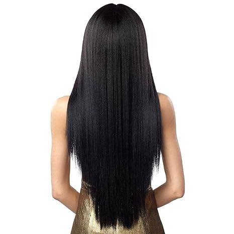 Long straight black human hair wig with sleek natural finish, perfect for versatile styling