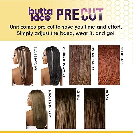 Butta Lace pre-cut human hair wigs in Balayage Latte, Platinum, Copper Brown, Copper Red, Light Ash Brown, and TH2/27 shades