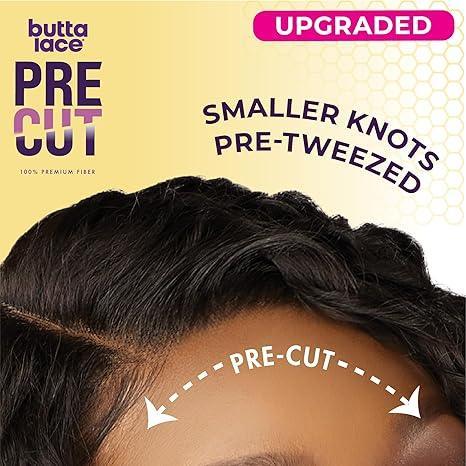 Pre-cut lace wig with smaller knots, pre-tweezed for natural hairline, upgraded premium fiber