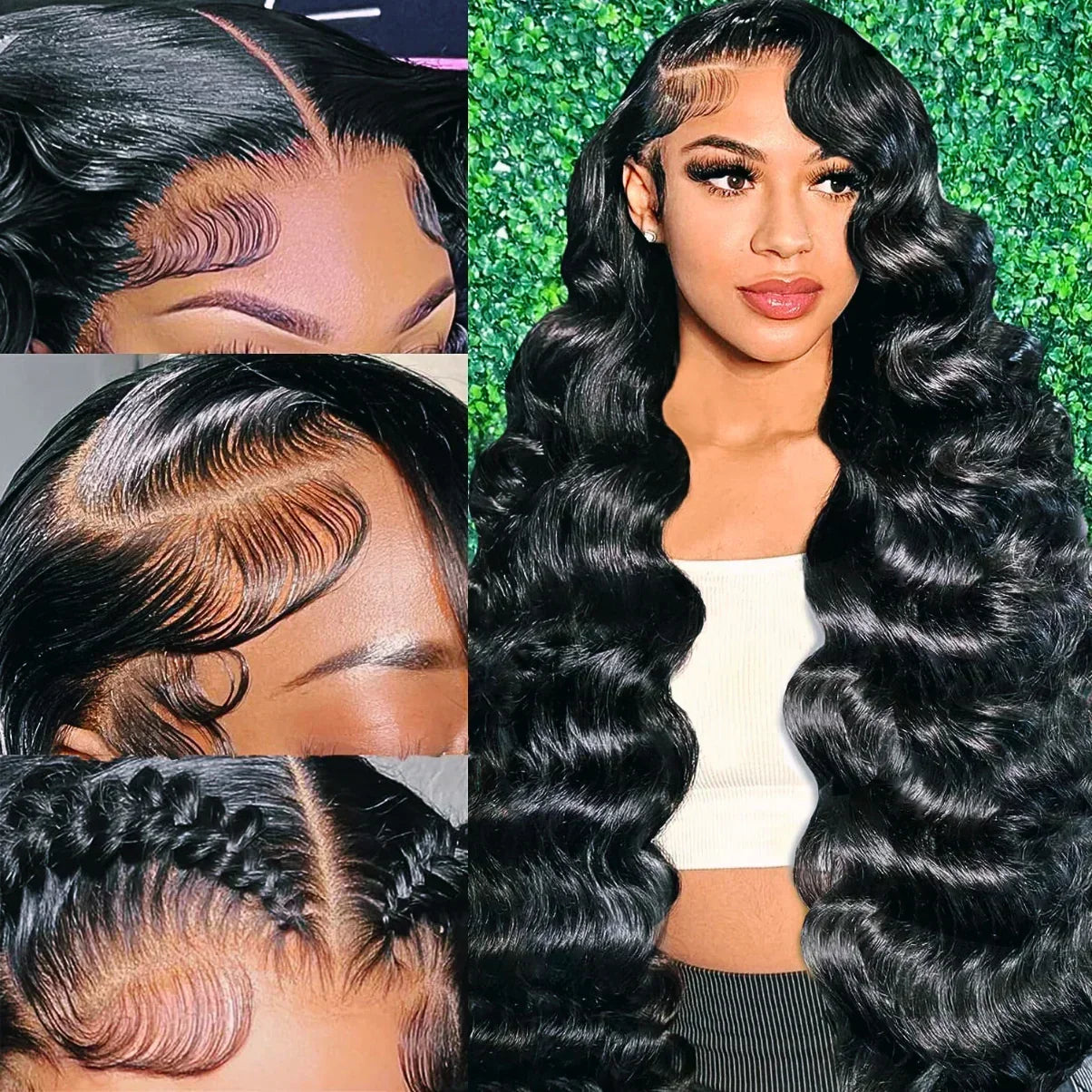 Natural-looking human hair wig with deep waves, lace front, and styled baby hairs for realistic scalp appearance