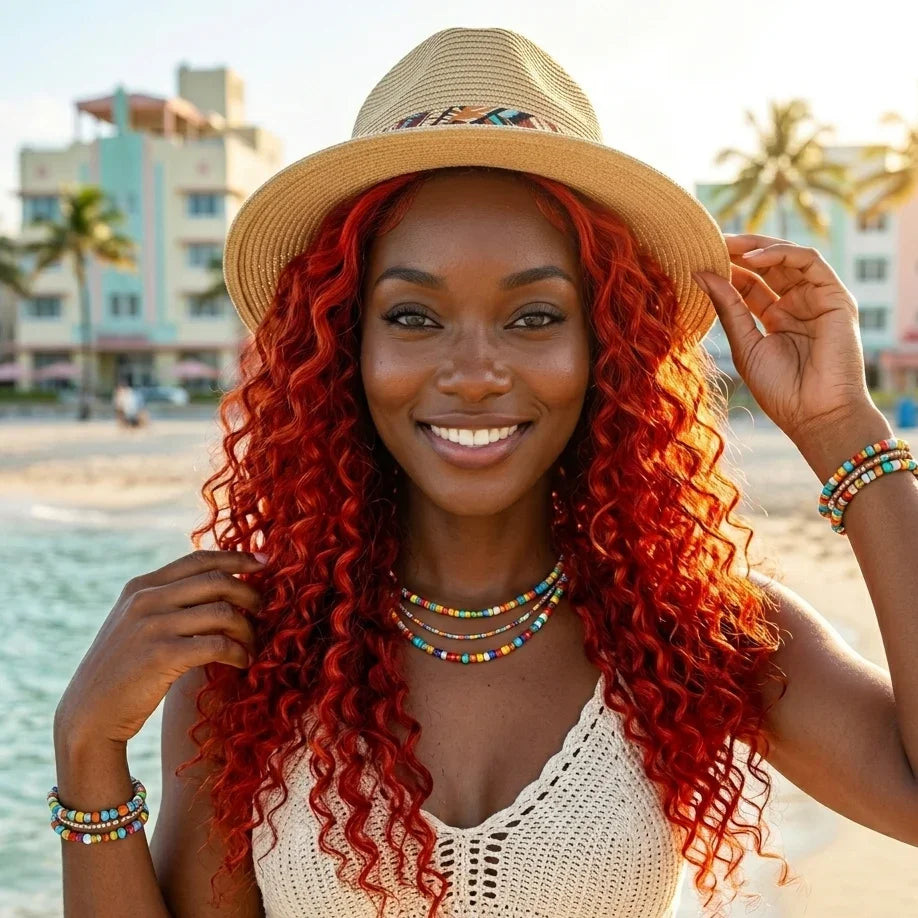 Black woman wearing Bohemian 15A Transparent 13x4 Full Frontal 180 Density Fire Red