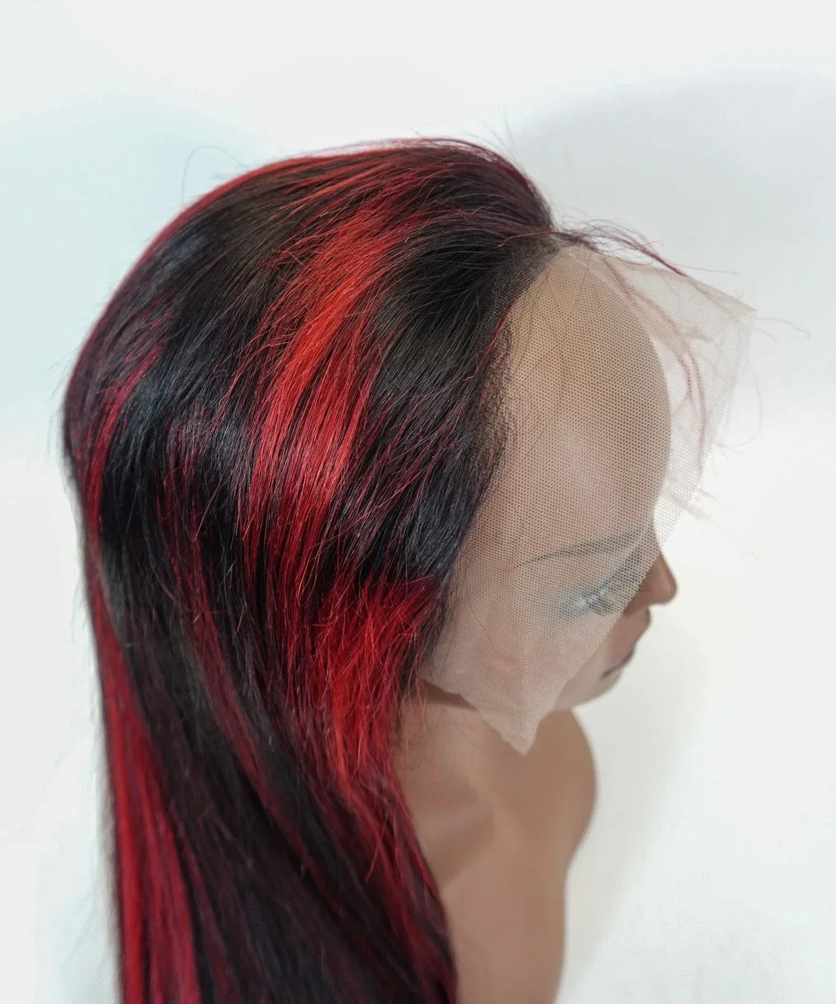 Straight 15A Transparent 13x4 Full Frontal 180 Density Black/Red