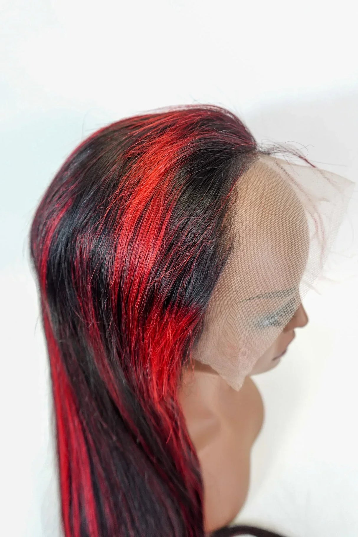 Straight 15A Transparent 13x4 Full Frontal 180 Density Black/Red
