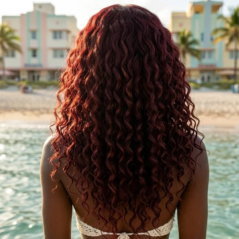Deep Wave 15A Transparent 13x4 Full Frontal 180 Density Dark Burgundy/99J