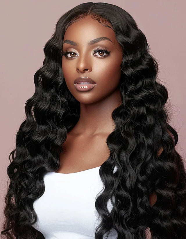 Black body wave human hair wig with natural-looking lace front for versatile styling