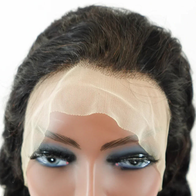 Natural-looking human hair lace front wig with realistic hairline on mannequin