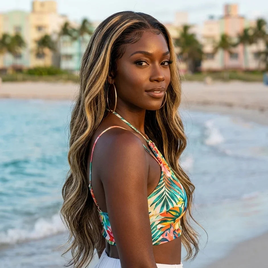 african american woman wearing Straight 15A Transparent 13x4 Full Frontal 180 Density Highlight