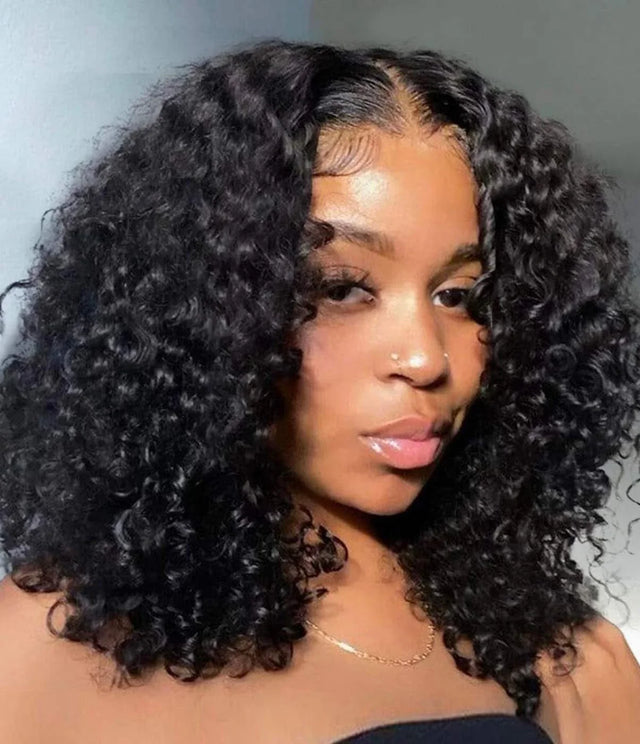 Natural curly human hair wig with lace front, voluminous curls and seamless blend