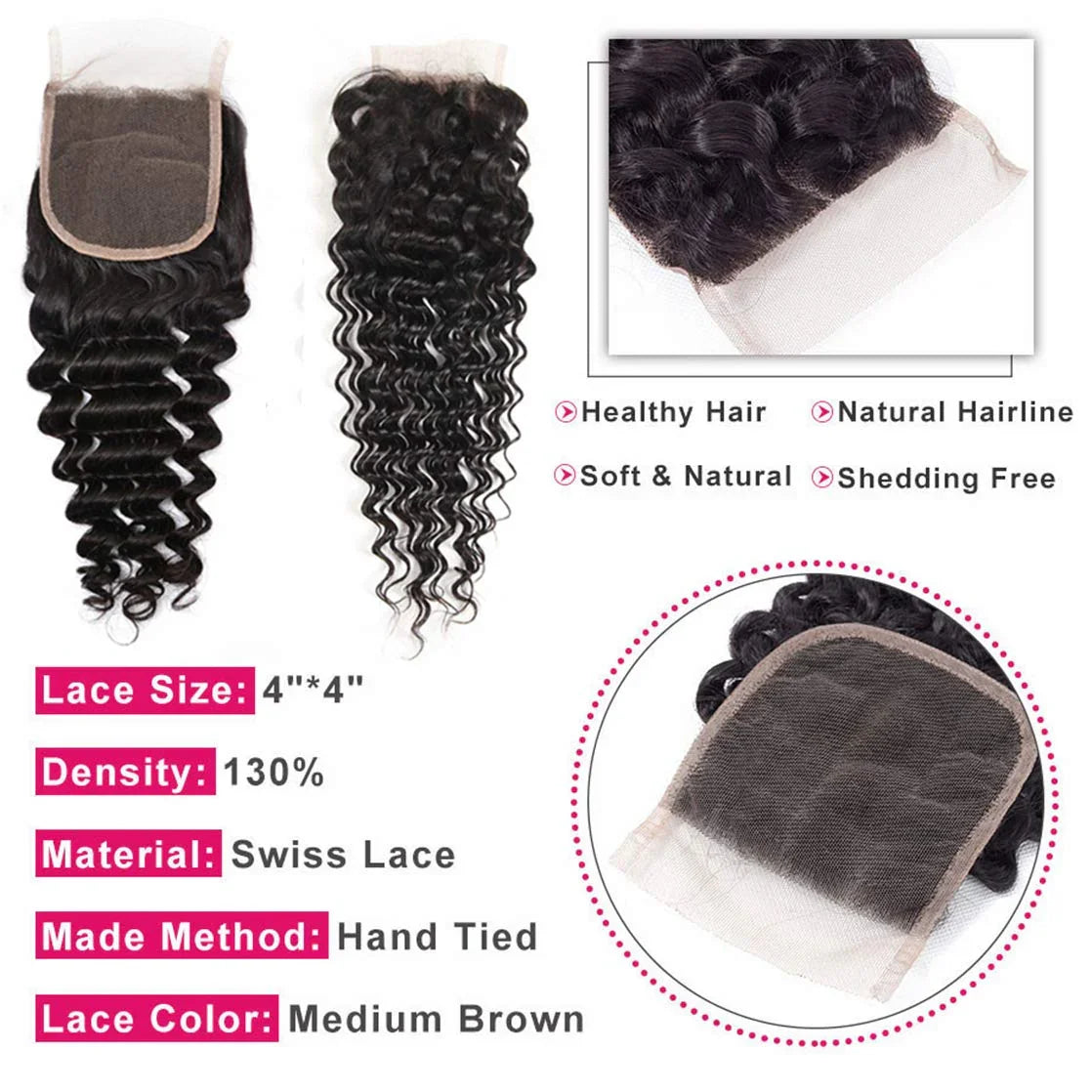 Vera Dolls 180% Density | 4x4 Deep Wave Closure HD Lace Undetectable | Long Closure 100% Human Hair - Premium 4x4 Closure from VeraDolls - Just $39.99! Shop now at VeraDolls