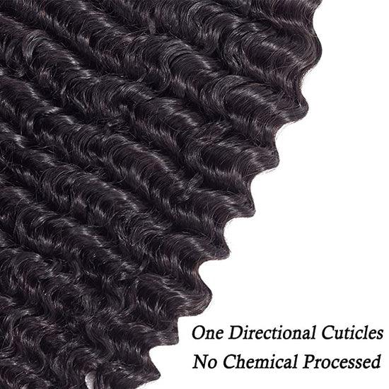 Deep curly human hair bundles with one-directional cuticles, no chemical processing