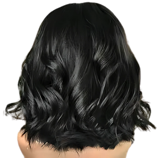 Black human hair wig with loose waves, natural styling for everyday wear