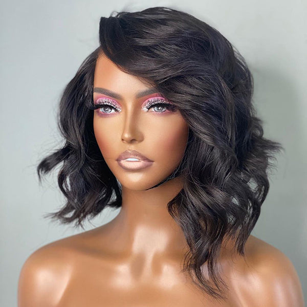 Limited Design | Asymmetric Mature Loose Wave 4x4 Closure Lace C Part Short Wigs 100% Human Hair