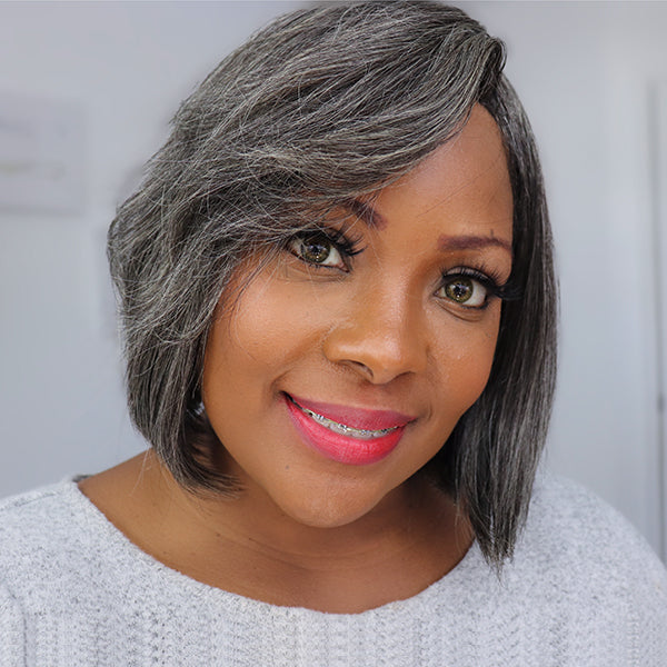 Salt & Pepper Beginner Friendly Glueless Bob Wig With Bangs 100% Human Hair