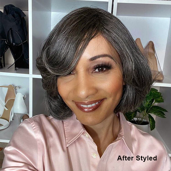 Salt & Pepper Beginner Friendly Glueless Bob Wig With Bangs 100% Human Hair