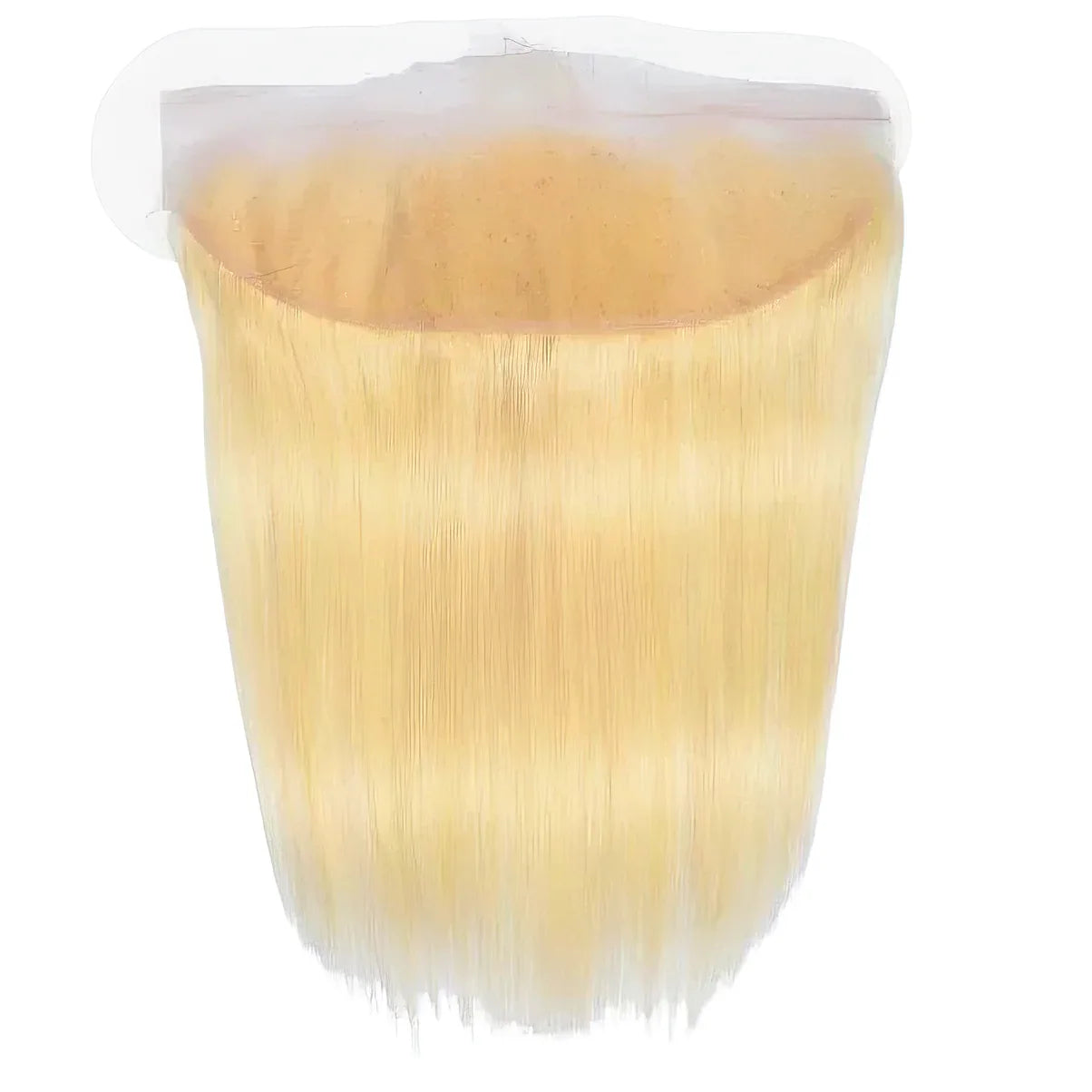 Blonde human hair lace front closure with natural straight texture and seamless blend