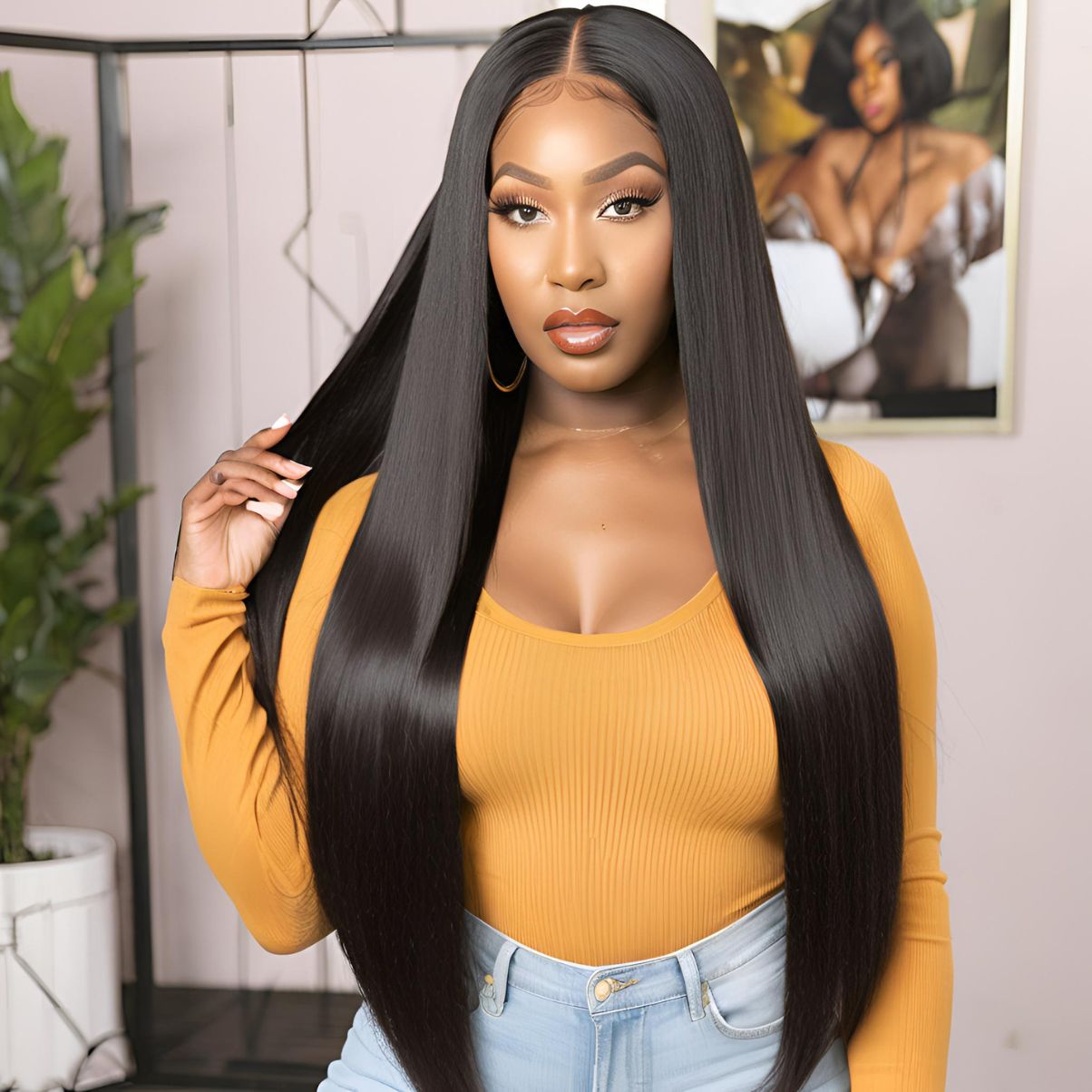 Full Lace Wig Straight Frontal HD Lace Wig Free Part Long Wig 180% Density