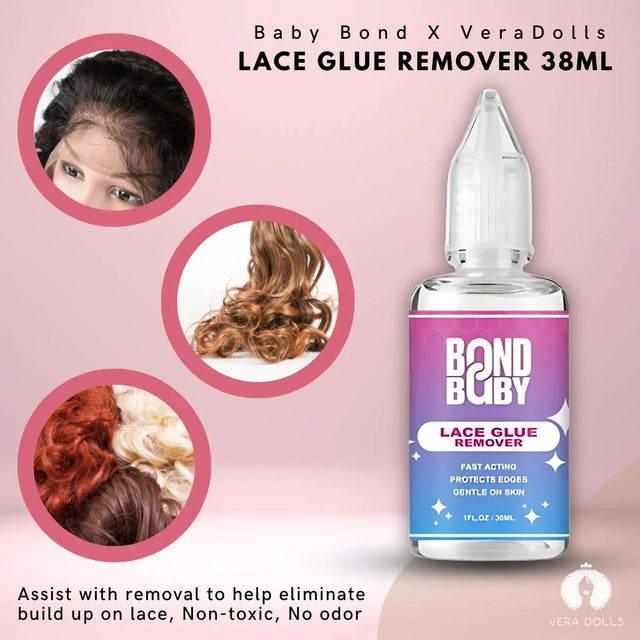 Bond Baby Lace Glue Remover 38ml for wigs, gentle on skin, non-toxic, no odor, removes lace buildup
