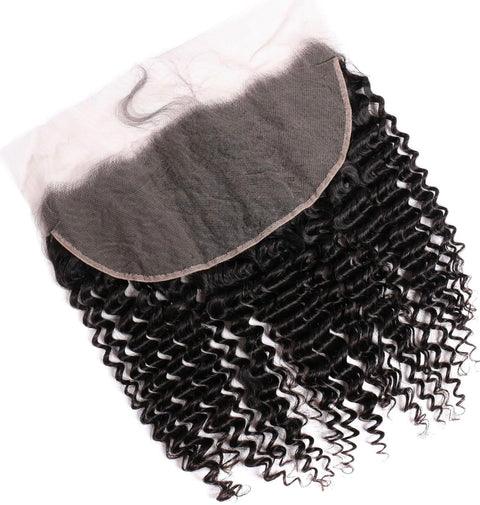 Deep curly human hair lace frontal closure for natural styling