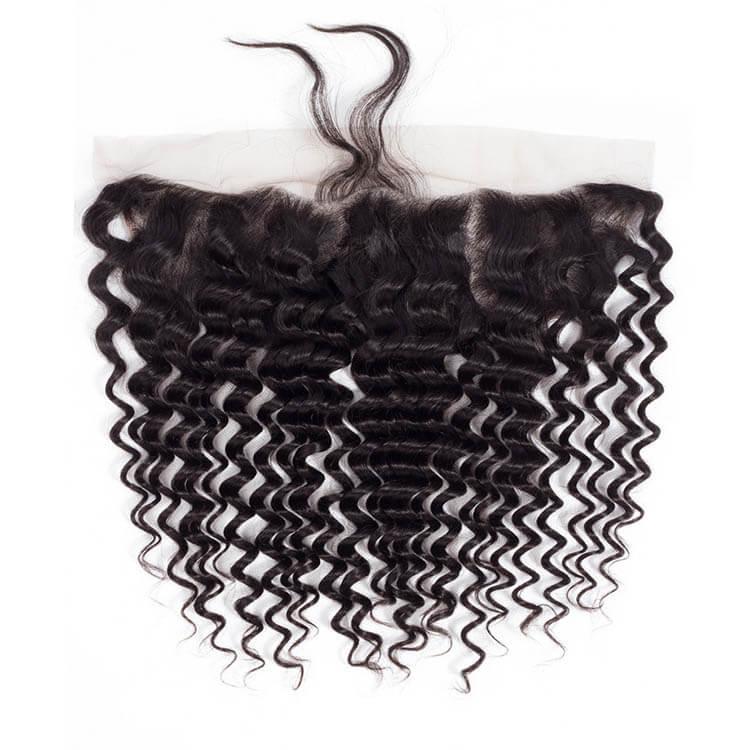 Deep curly human hair lace closure with natural waves and transparent base for seamless styling