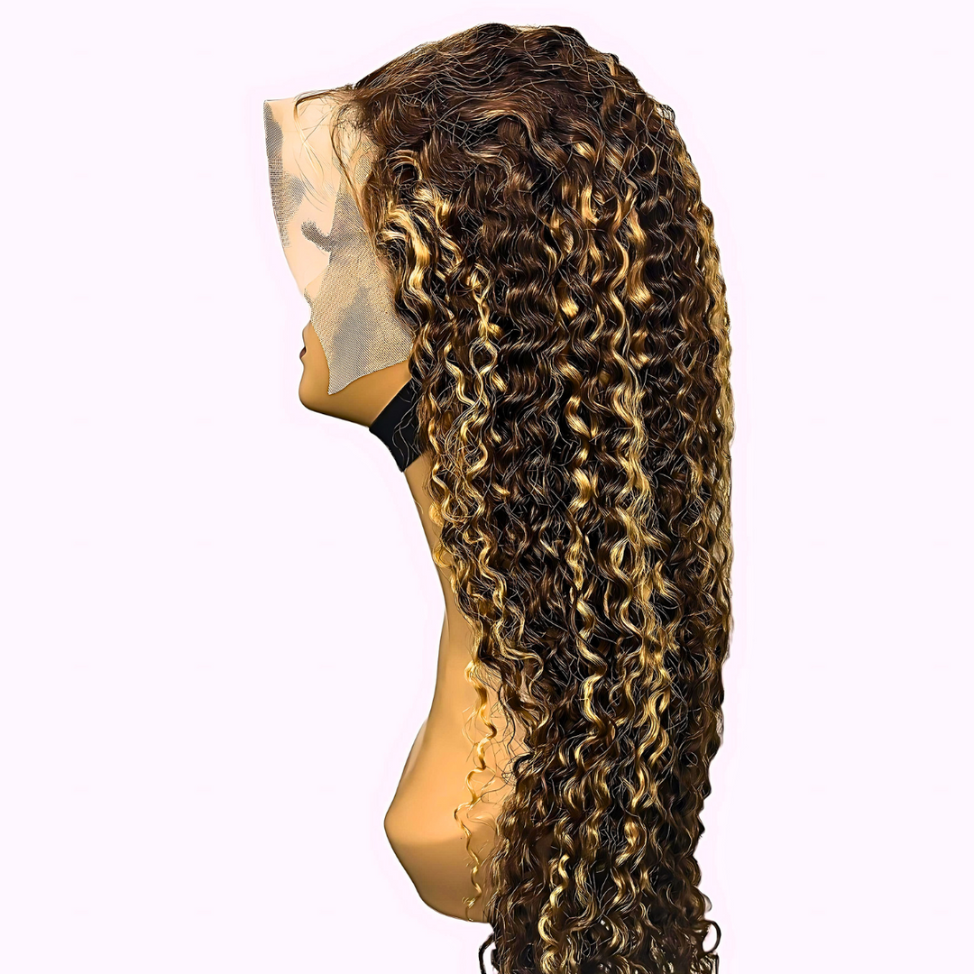 180% Density Glueless 13x4 Water Wave Wig Highlight HD Lace Frontal Human Hair