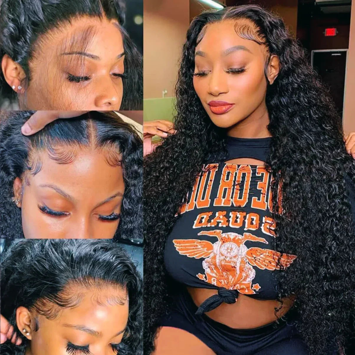 Natural-looking human hair wig with deep curls and seamless lace front for realistic styling