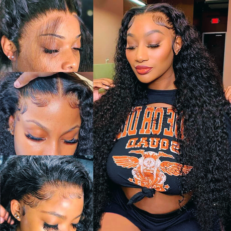 15A Natural Black 13x6 HD Lace Frontal Wig Human Hair Deep Wave 180% Density 18"-40"