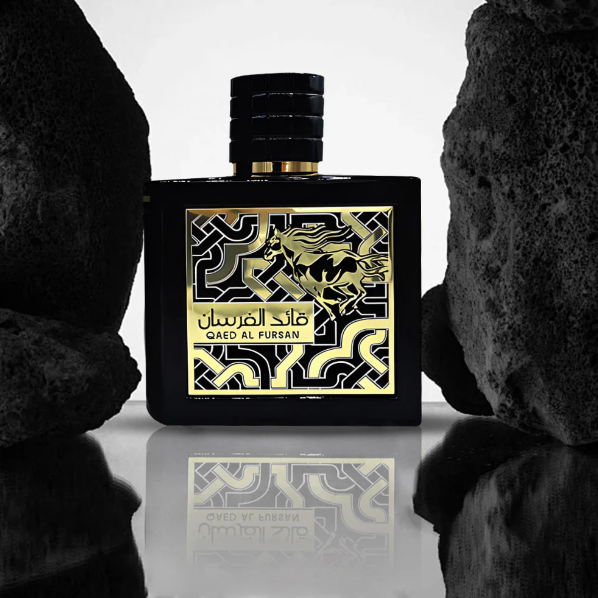 Qaed Al Fursan by Lattafa Perfumes – Bold Fruity & Sweet Woody Fragrance (Black Box, 3.04 Oz)