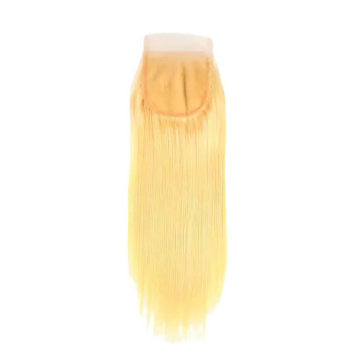Blonde human hair closure with straight texture and lace base for natural styling