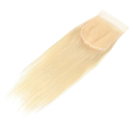 Blonde human hair lace closure with natural straight texture for seamless styling