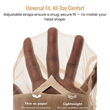 Hair cap with adjustable straps and text highlighting comfort and features