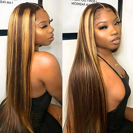 Vera Dolls 180% Density | 13x4 Highlight Straight Frontal HD Lace Wig                                            Glueless Free Part Long Wig 100% Human Hair