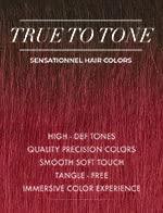 True to Tone human hair color swatch with rich red-brown tones, smooth texture, and tangle-free finish