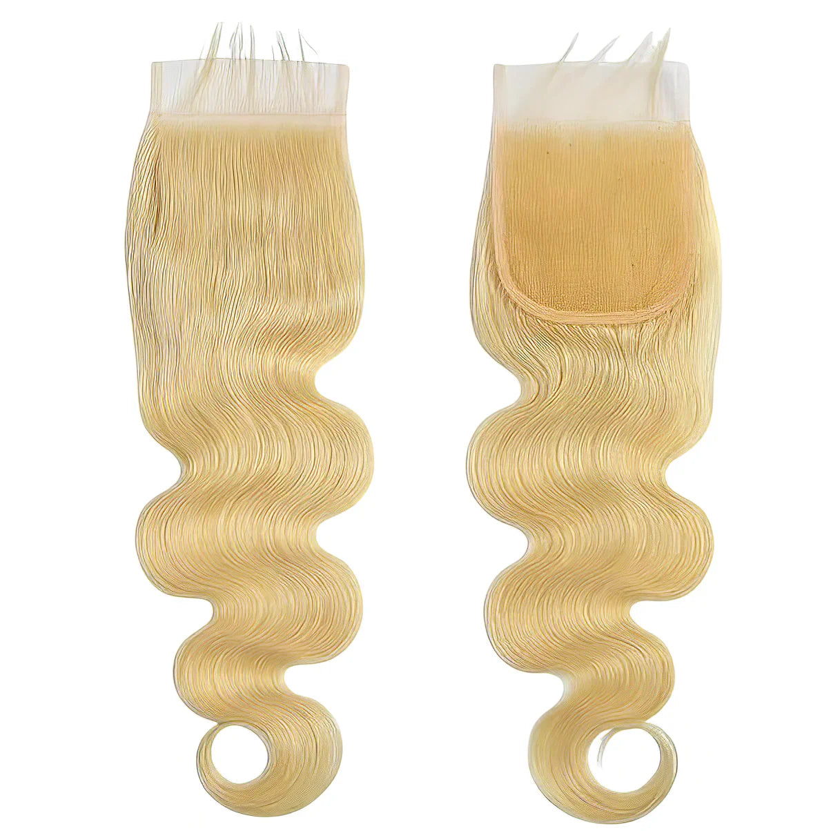 Blonde body wave human hair closure with lace front, natural wavy texture for seamless styling