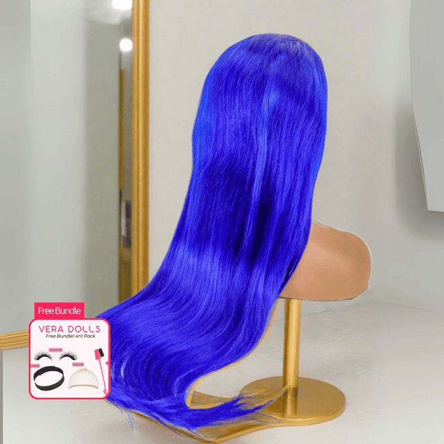 15A Blue Straight 13x4 HD Super Natural Hairline Lace Wig | 100% Human Hair 180% Density