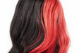 Black and red ombre human hair wig with smooth waves, perfect for bold styling