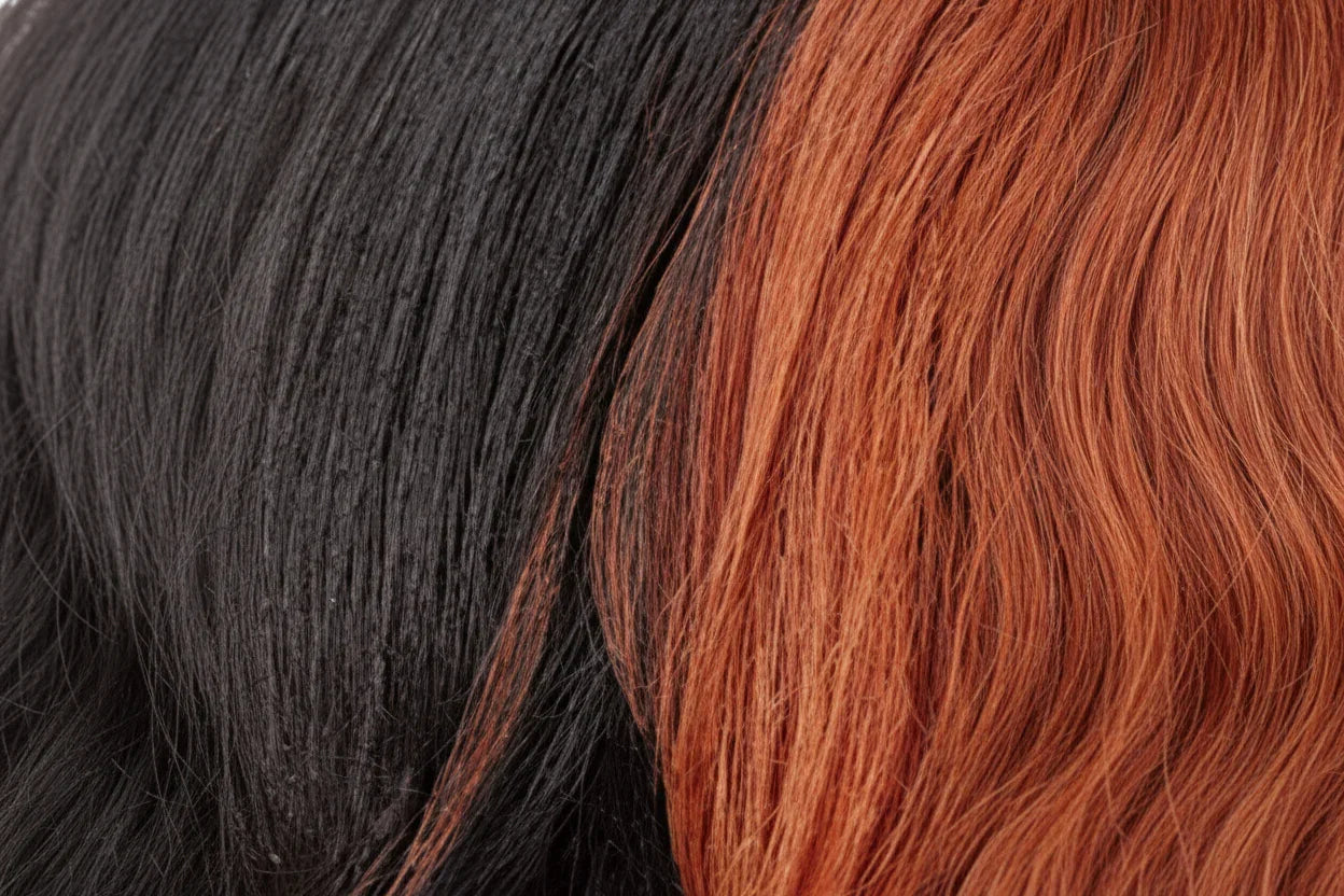 Black and copper red human hair bundles, smooth texture for natural styling