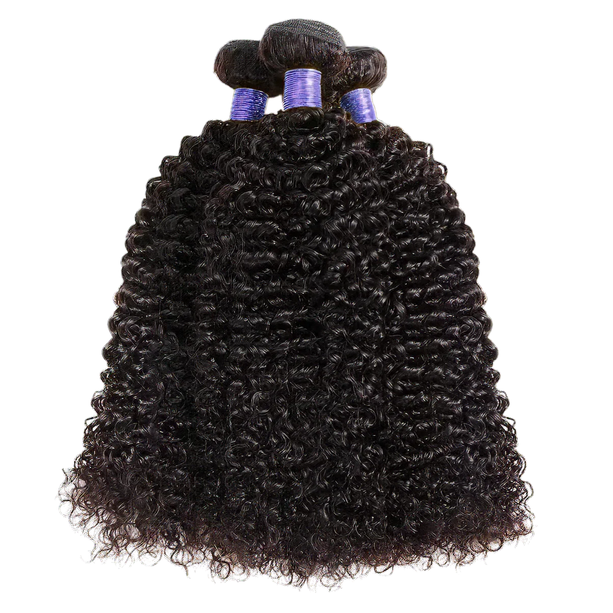 Deep curly human hair bundles with purple weft bands, ideal for natural styling and volume