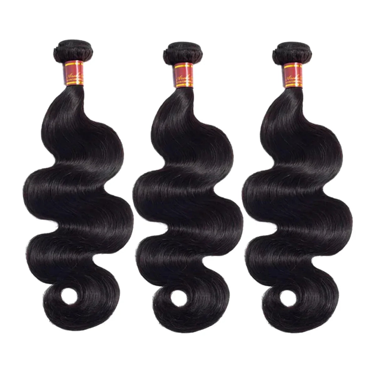 Three bundles of deep wave human hair extensions, natural black color, premium quality for styling