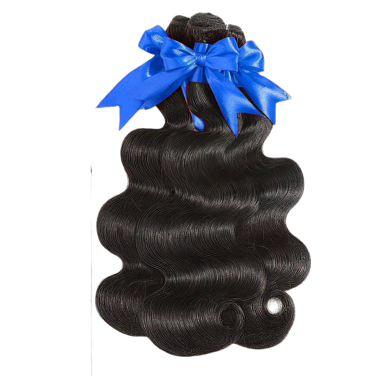 Black body wave human hair bundle with blue ribbon, natural styling ready