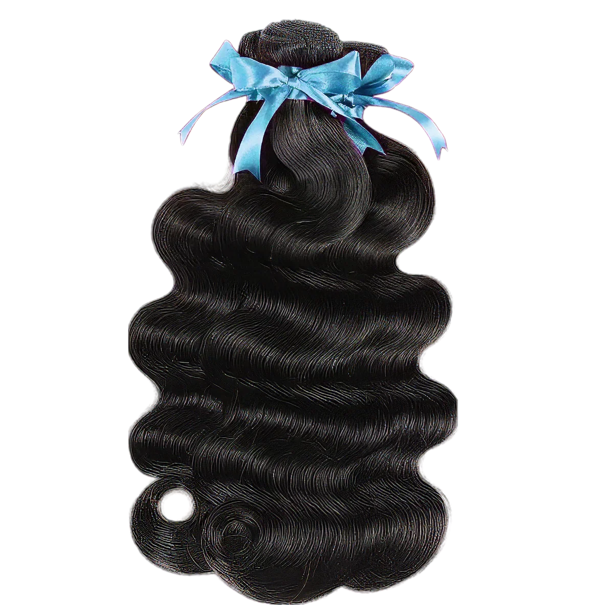 Black body wave human hair bundle with blue ribbon, natural texture for styling