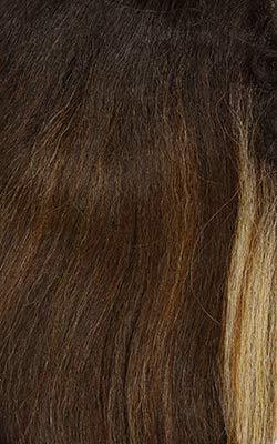 Luxury human hair wig with natural brown to blonde ombre highlights, soft texture and realistic shine