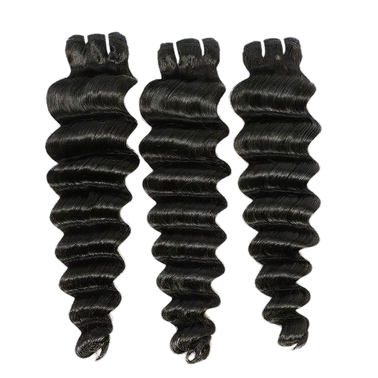 Three bundles of deep wave human hair extensions for natural styling and volume