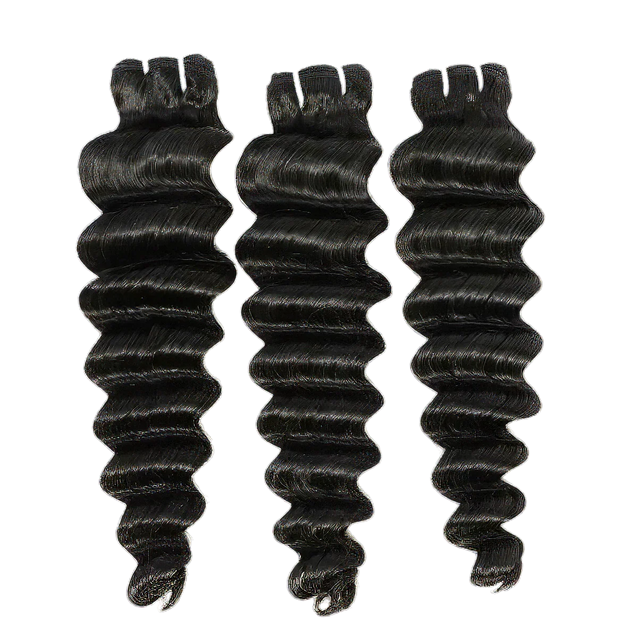 Three bundles of deep wave human hair extensions for natural styling and volume