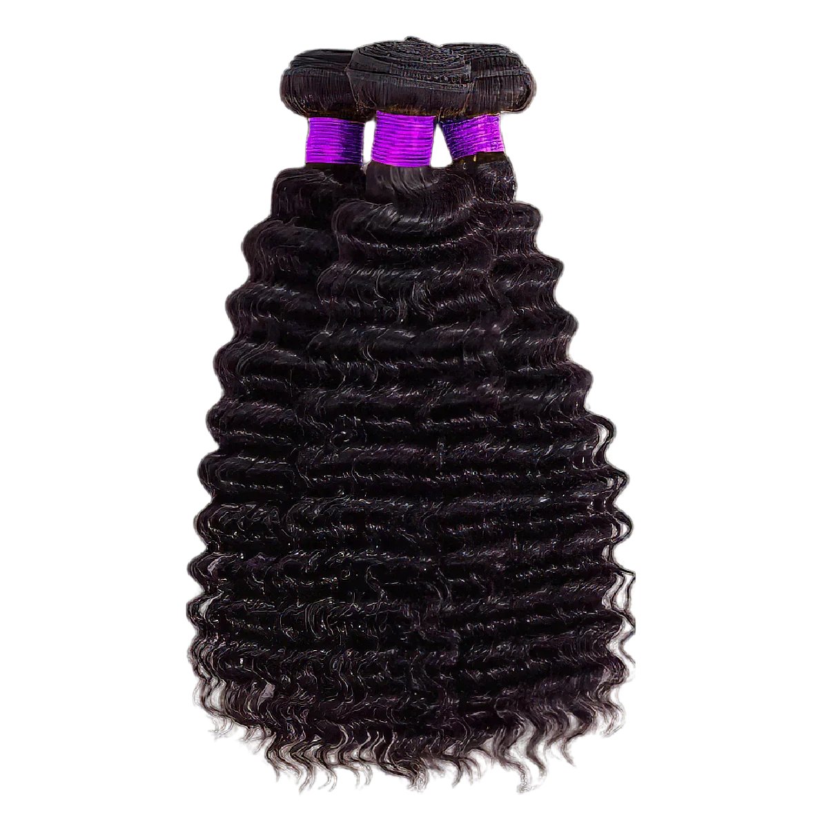 Deep wave human hair bundles with purple weft, natural black color for styling